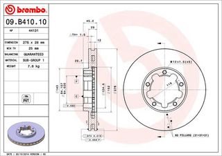 Δισκόπλακα BREMBO 09B41010 Nissan Cabstar 2500cc 111ps 2007-2012 (40206MB600,5001871213)