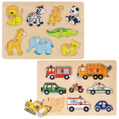 GOKI - Means of transport & Zoo animals, Lift-out puzzle (1240223/1240262) / Toys