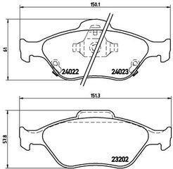 Σετ τακάκια, δισκόφρενα BREMBO P83085 Toyota Yaris 1000cc 69ps 2010- (044650D050,044650D050000,044650D210,04465YZZDS)