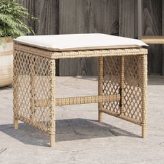 Σκαμπό Κήπου 4 τεμ. Μπεζ 41x41x36 εκ. Συνθ. Ρατάν με Μαξιλάρια 365052