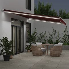 vidaXL Τέντα Πτυσσόμενη Χειροκίνητη με LED Μπορντό 600x350 εκ.-thumb-2