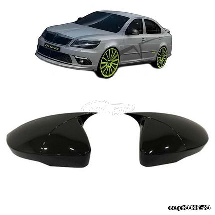 Καπάκια Καθρεφτών Για Skoda Octavia 5 Facelift 09-13 Γυαλιστερό Μαύρο 2 Τεμάχια