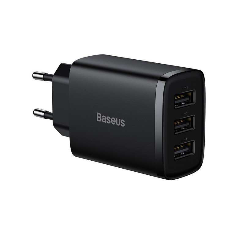 Φορτιστής Baseus 17W Quick Charge με 3xUSB-A - Μαύρο (Compact)