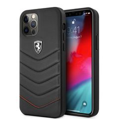Ferrari "Off Track" Quilted Leather Case Θήκη προστασίας από γνήσιο καπιτονέ δέρμα – iPhone 12 Pro Max Μαύρη/Quilted Leather/3D
