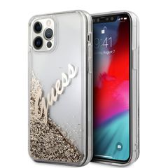 Guess Glitter Script Vintage Gold Logo Θήκη προστασίας – iPhone 12 Pro Max Clear/Glitter Gold
