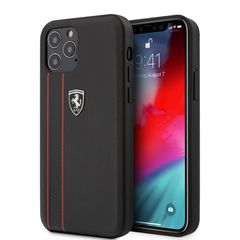 Ferrari "Off Track" Hard Leather Case with Embossed Stripes Θήκη προστασίας από γνήσιο δέρμα – iPhone 12 Pro Max Μαύρη/Leather/3