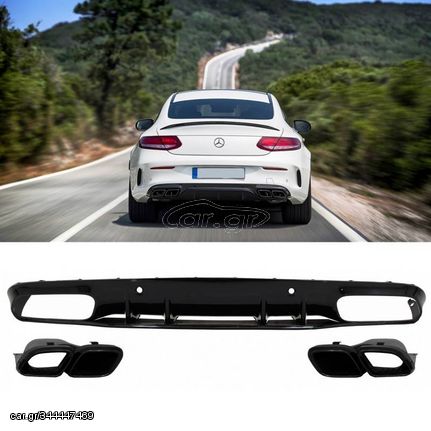 Diffuser Πίσω Προφυλακτήρα Για Mercedes-Benz C-Class C205 Coupe 14-21 Amg 63 Look Με Μαύρες Μπούκες