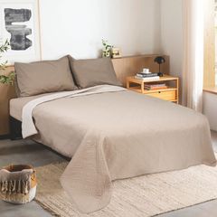 Κουβερλί ultrasonic Σχ. Roman 100% microfiber διαστάσεων 220x240cm σε χρώμα Beige-Natural