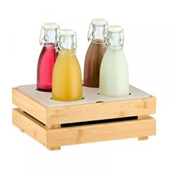 Σετ χυμού 4 φιάλες X 1Lit GN1/2 από οικολογικό Bamboo και Plexi Frost διαστάσεων 32,5x26,5cm για χυμούς, γάλα, νερό Crate