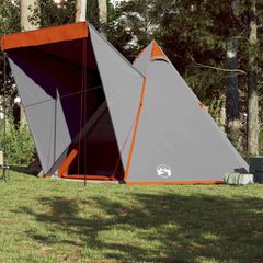 vidaXL Σκηνή Οικογενειακή Tipi 6 Ατόμων Αδιάβροχη Γκρι/Πορτοκαλί