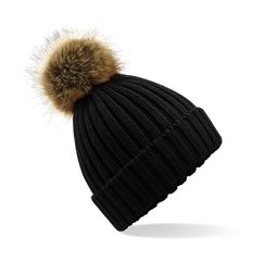 Σκούφος με Γούνα | Fur Pop Pom Chunky Beanie | B412 Black