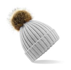 Σκούφος με Γούνα | Fur Pop Pom Chunky Beanie | B412 Light Grey