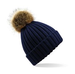 Σκούφος με Γούνα | Fur Pop Pom Chunky Beanie | B412 Navy