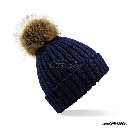 Σκούφος με Γούνα | Fur Pop Pom Chunky Beanie | B412 Navy