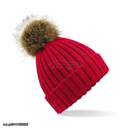 Σκούφος με Γούνα | Fur Pop Pom Chunky Beanie | B412 Classic Red