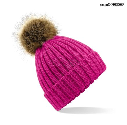 Σκούφος με Γούνα | Fur Pop Pom Chunky Beanie | B412 Fuchsia