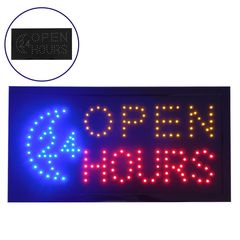 Φωτιστικό LED Σήμανσης OPEN 24 HOURS με Διακόπτη ON/OFF και Πρίζα 230v 48x2x25cm GloboStar 96305