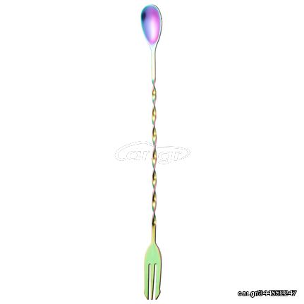 Large 410 Stainless Steel Double Head Spoon Thread Cocktail Mixing Spoon, Color: Colorful