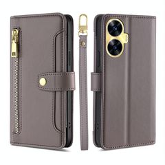 For Realme C55 4G Sheep Texture Cross-body Zipper Wallet Leather Phone Case(Grey)