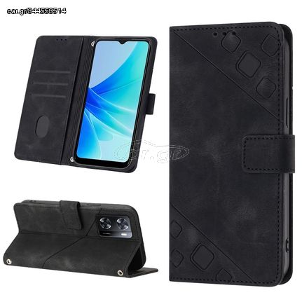 For OPPO A57E 5G Skin-feel Embossed Leather Phone Case(Black)