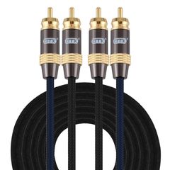 EMK 2 x RCA Male to 2 x RCA Male Gold Plated Connector Nylon Braid Coaxial Audio Cable for TV / Amplifier / Home Theater / DVD, Cable Length:5m(Black)