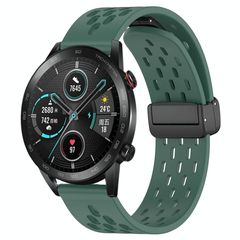 For Honor MagicWatch2 42mm 20mm Folding Magnetic Clasp Silicone Watch Band(Dark Green)