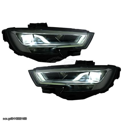 Μπροστινά Φανάρια Set Για Audi A3 8V 16-18 DRL Full Led & Led Signal Μαύρα Upgrade Από Εργοστασιακό Xenon Carner