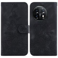 For OnePlus 11 Lily Embossed Leather Phone Case(Black)