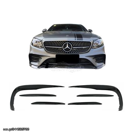 Splitters Μπροστινού Προφυλακτήρα Για Mercedes-Benz E-Class W213 16-19 Pro Facelift Amg Line Έκδοση Γυαλιστερό Μαύρο 6 Τεμάχια