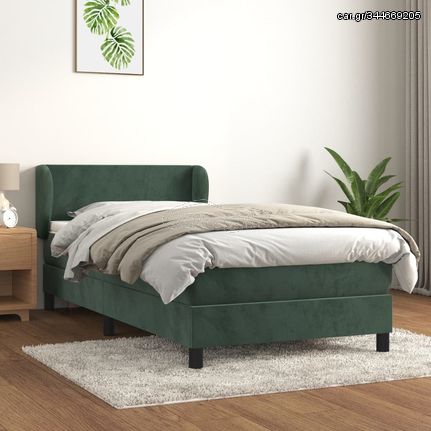 vidaXL Κρεβάτι Boxspring με Στρώμα Σκούρο Πράσινο 90x190 εκ. Βελούδινο