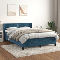 vidaXL Κρεβάτι Boxspring με Στρώμα Σκούρο Μπλε 140x190 εκ. Βελούδινο