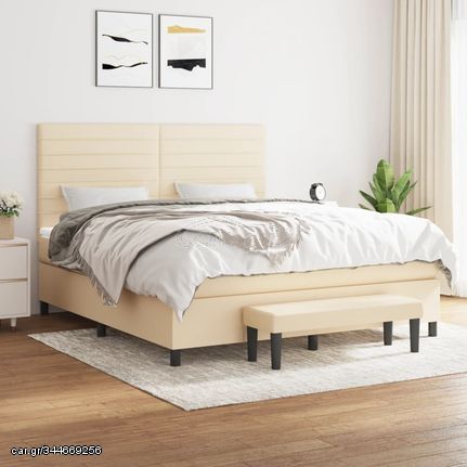 vidaXL Κρεβάτι Boxspring με Στρώμα Κρεμ 180x200 εκ. Υφασμάτινο