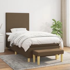 vidaXL Κρεβάτι Boxspring με Στρώμα Σκούρο Καφέ 90x190 εκ. Υφασμάτινο