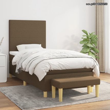 vidaXL Κρεβάτι Boxspring με Στρώμα Σκούρο Καφέ 90x190 εκ. Υφασμάτινο