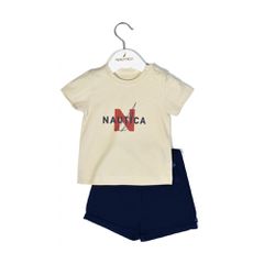 Nautica Des.14 Σετ T-Shirt & Shorts Jersey Beige/Navy 68cm 3-6 μηνών