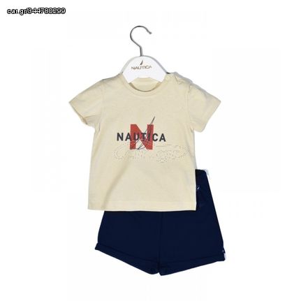 Nautica Des.14 Σετ T-Shirt & Shorts Jersey Beige/Navy 74cm 6-9 μηνών