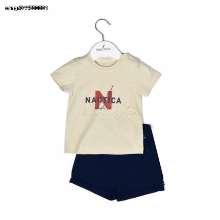 Nautica Des.14 Σετ T-Shirt & Shorts Jersey Beige/Navy 86cm 12-18 μηνών