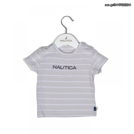 Nautica Des.15 T-Shirt  Jersey Organic Γκρι Ριγέ 68cm 3-6 μηνών