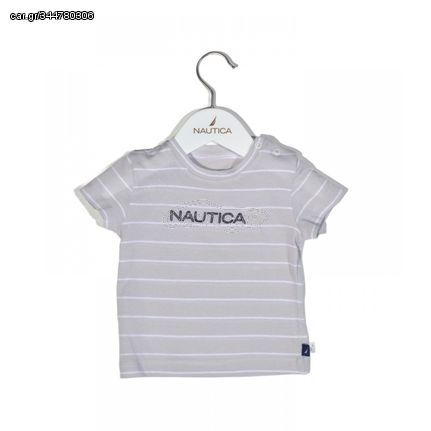 Nautica Des.15 T-Shirt  Jersey Organic Γκρι Ριγέ 74cm 6-9 μηνών