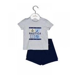 Nautica Des.15 Σετ T-Shirt & Shorts Jersey Grey/Navy 68cm 3-6 μηνών