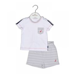 Nautica Des.15 Σετ T-Shirt & Shorts Jersey Organic Γκρι Ριγέ 68cm