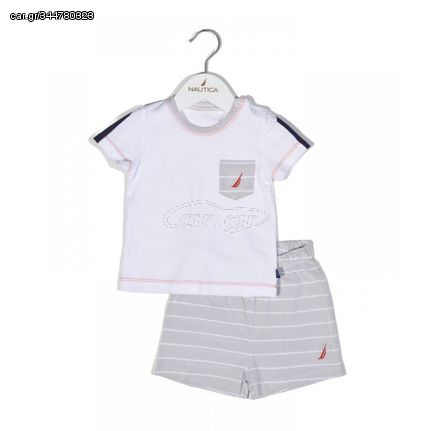 Nautica Des.15 Σετ T-Shirt & Shorts Jersey Organic Γκρι Ριγέ 68cm