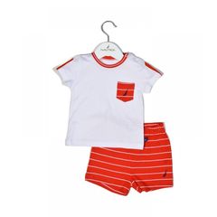 Nautica Des.16 Σετ T-Shirt & Shorts Jersey Organic Κόκκινο Ριγέ 68cm