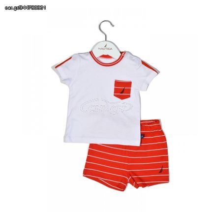 Nautica Des.16 Σετ T-Shirt & Shorts Jersey Organic Κόκκινο Ριγέ 80cm