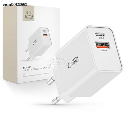 Tech-Protect NC30W USB-C PD 30W / USB-A QC 3.0 network charger - white