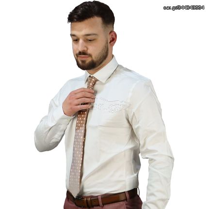 Πουκάμισο Ανδρικό Λευκό Βαμβακερό Slim Fit 32-200068 Rice