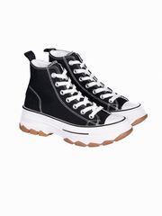 Πάνινα sneakers μποτάκια με ψηλή σόλα - Μαύρο