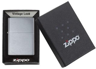 Zippo 230 Brushed Chrome Vintage with Slashes Design, Steel, Ασημί