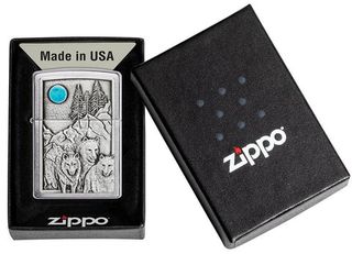 Zippo 49295 Wolf Pack and Moon Emblem Design, Steel, Ασημί