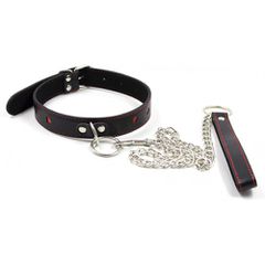 Leather Neck Collar with Metal Leash Chain-thumb-3